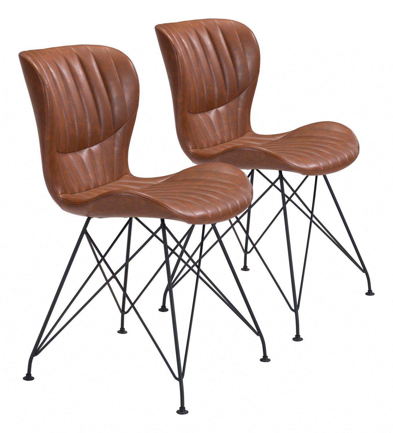 Set of Two Brown Faux Leather Boho Chip Dining Chair