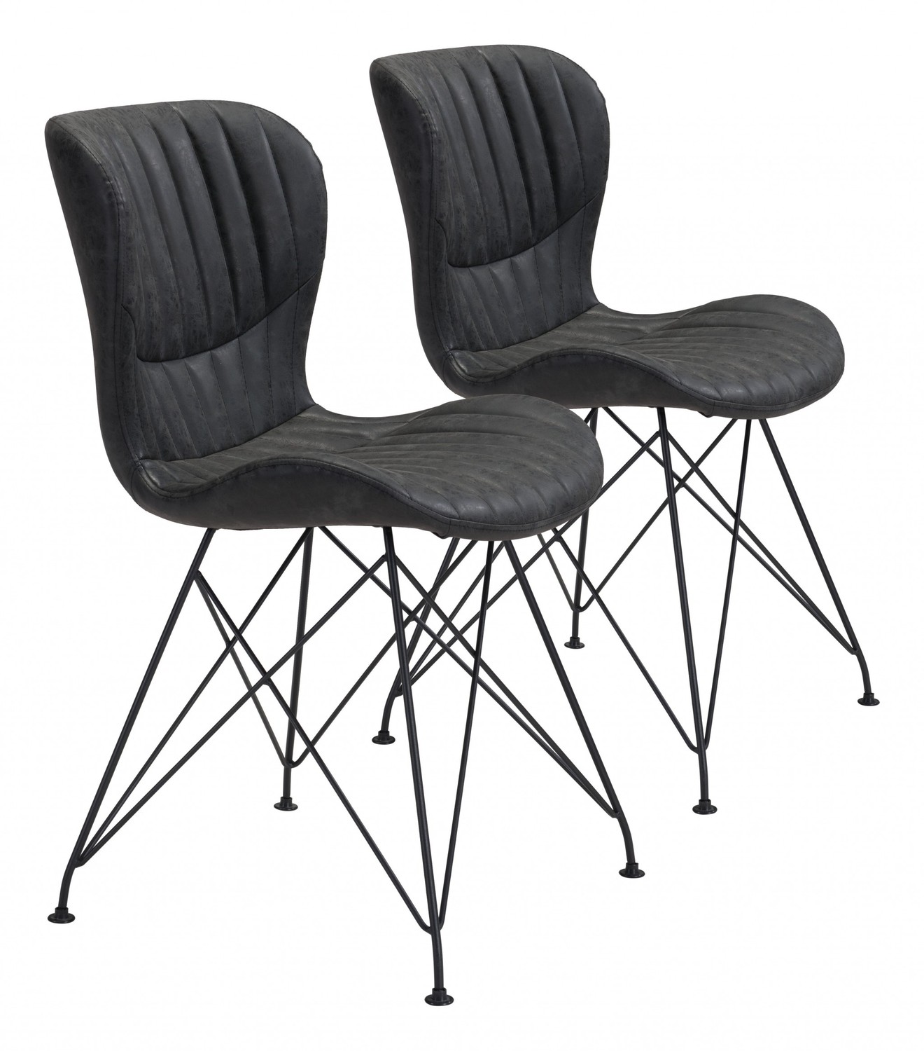 Set of Two Black Faux Leather Boho Chip Dining Chair