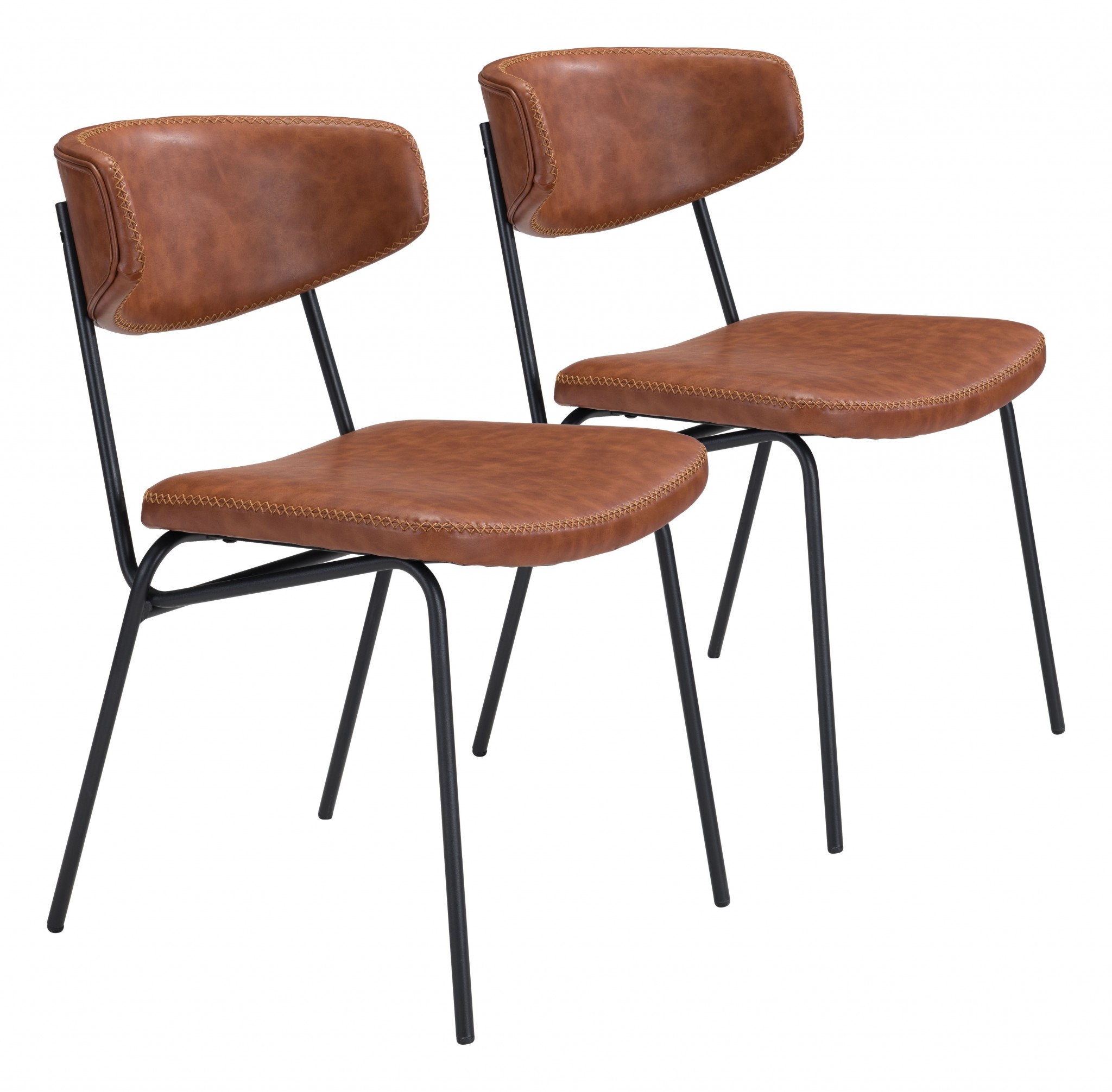 Set of Two Modern Minimalist Vintage Look Brown Dining Chairs