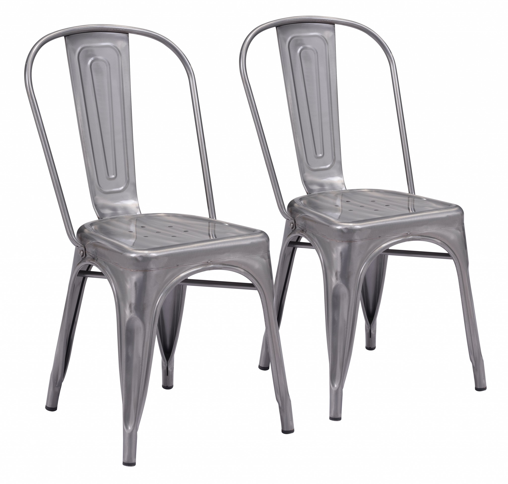Set of Two Bistro Gray Steel Dining Chairs