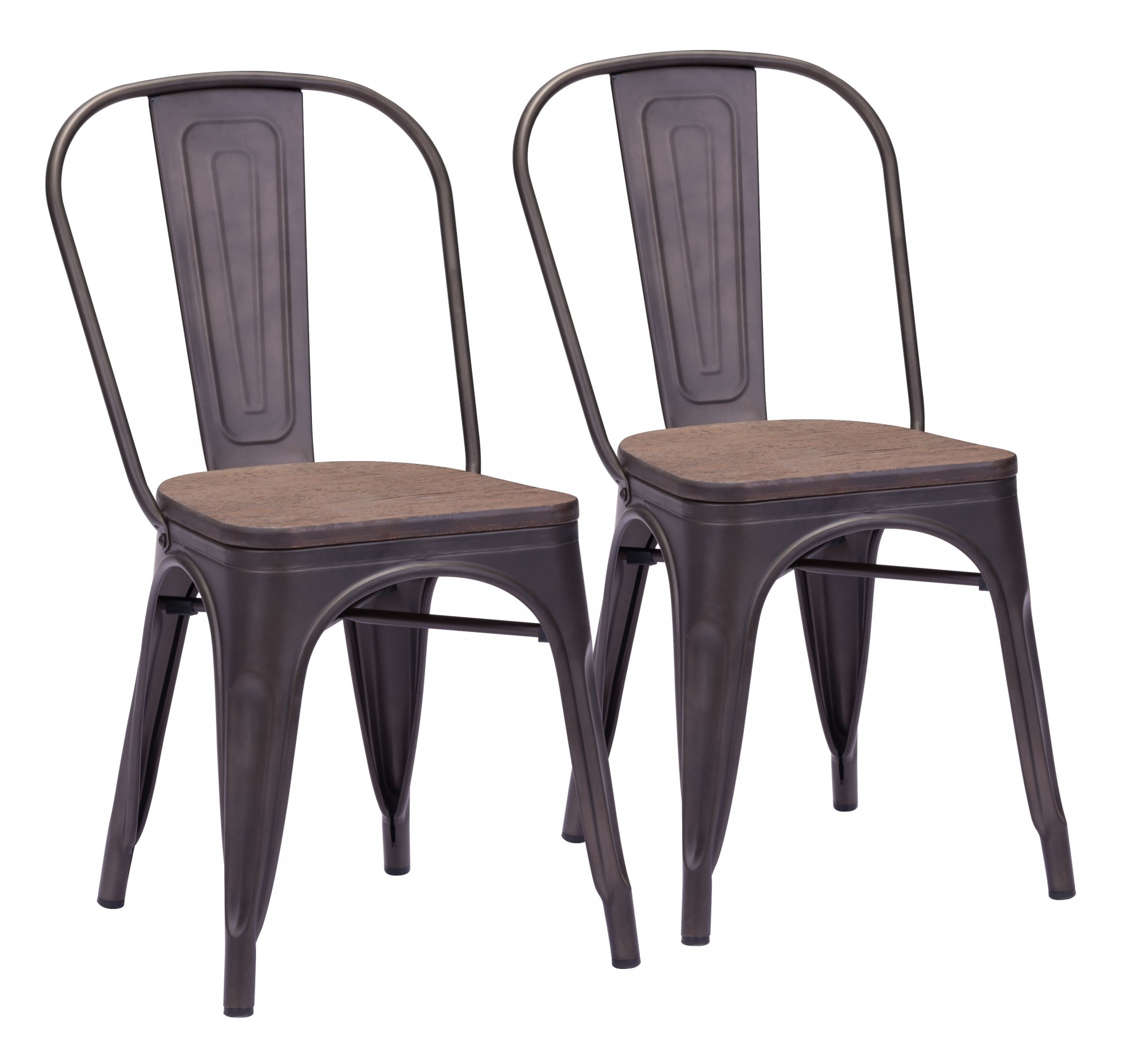 Set of Two Rustic Bistro Black and Brown Dining Chairs