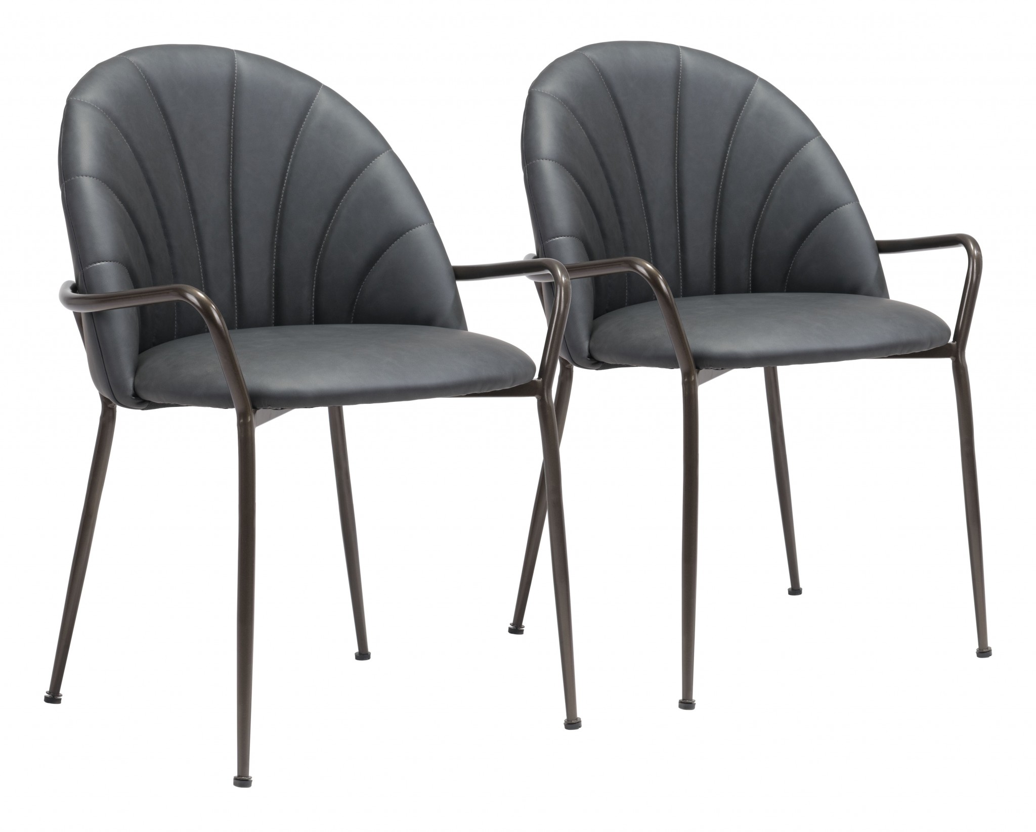 Set of Two Dark Gray Faux Leather Arch Dining Chairs