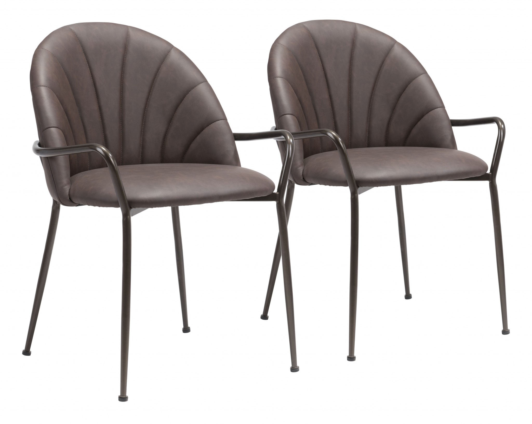 Set of Two Brown Faux Leather Arch Dining Chairs