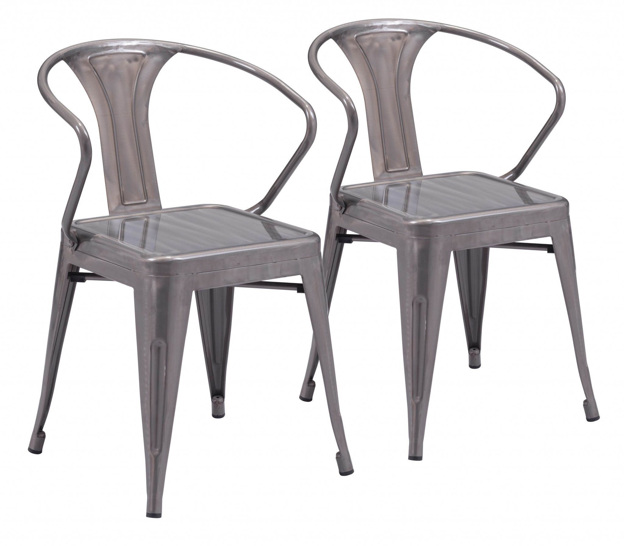 Set of Two Gray Curved Steel Dining Chairs