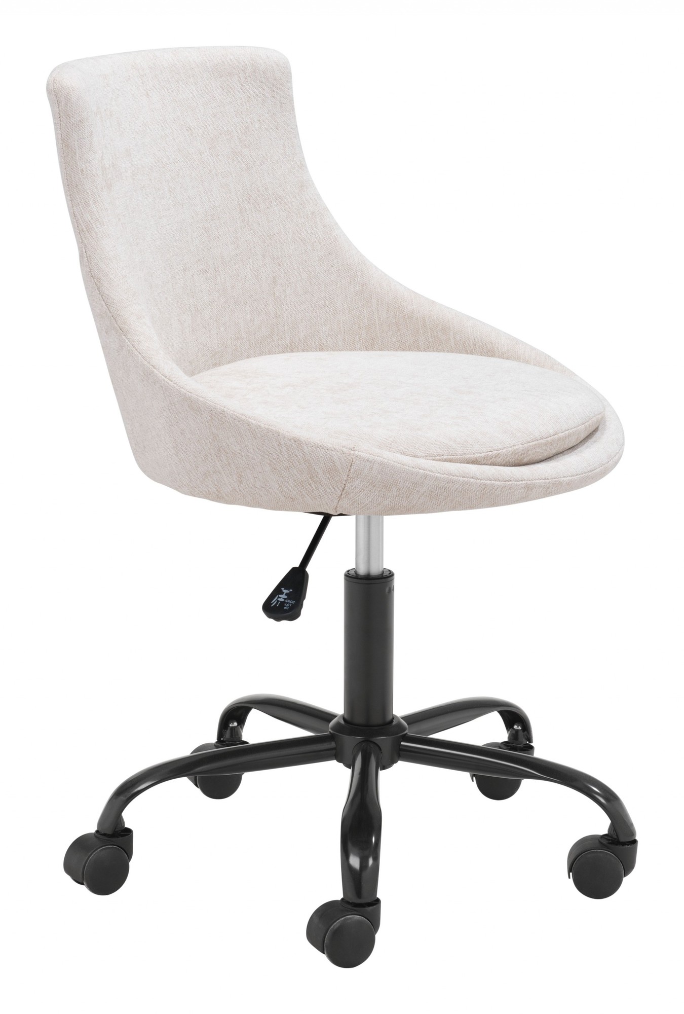 Beige Linen Look Round Armless Rolling Office Chair