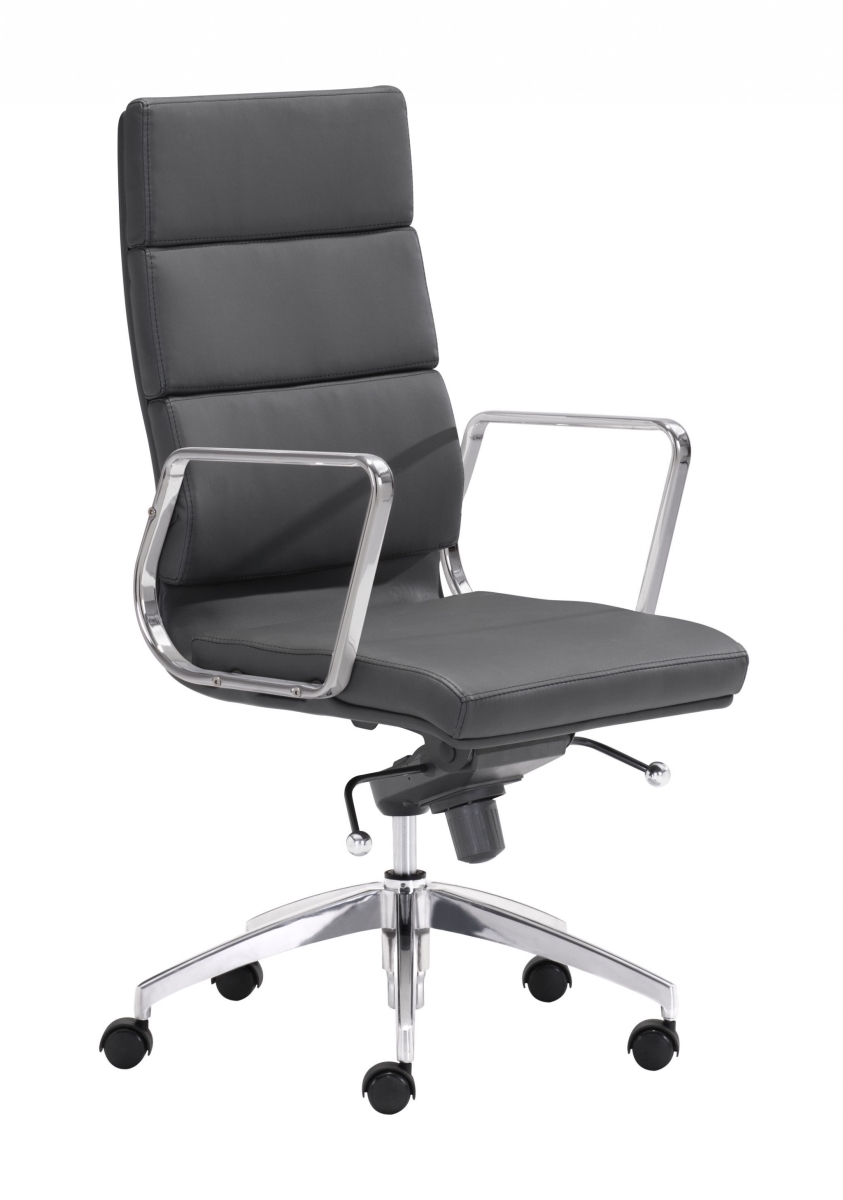 Chrome and Black Faux Leather Leather High Back Office Chair