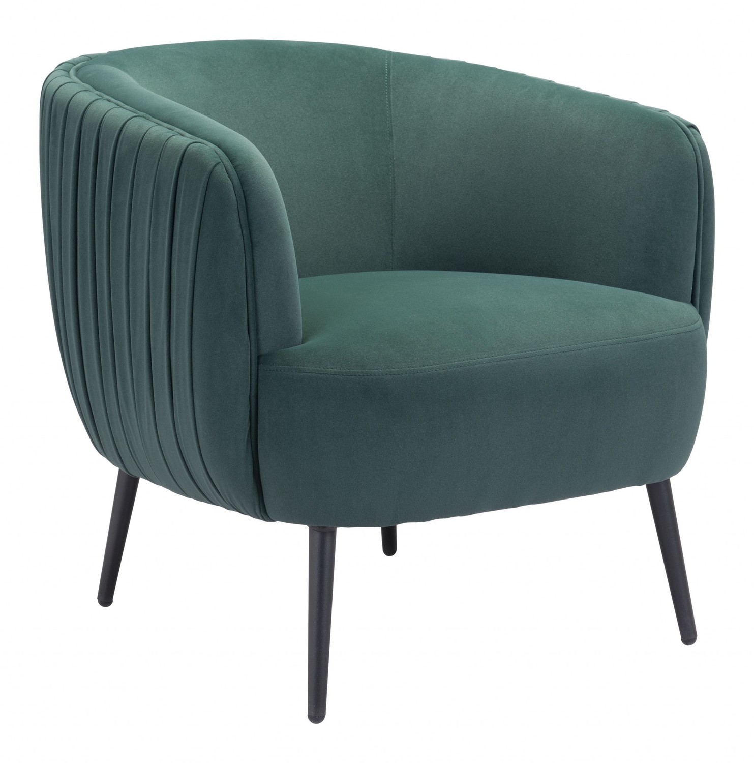 Dark Green Velvet Pleated Club Accent Chair