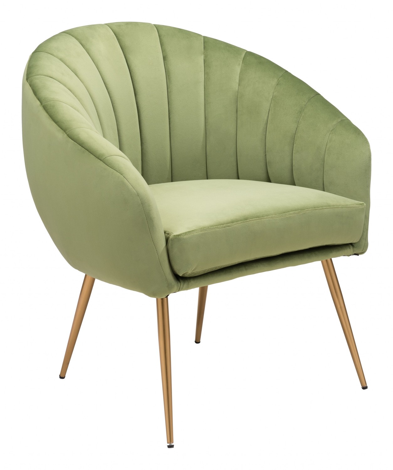 Mossy Green and Gold Curve Vertical Channel Accent Club Chair