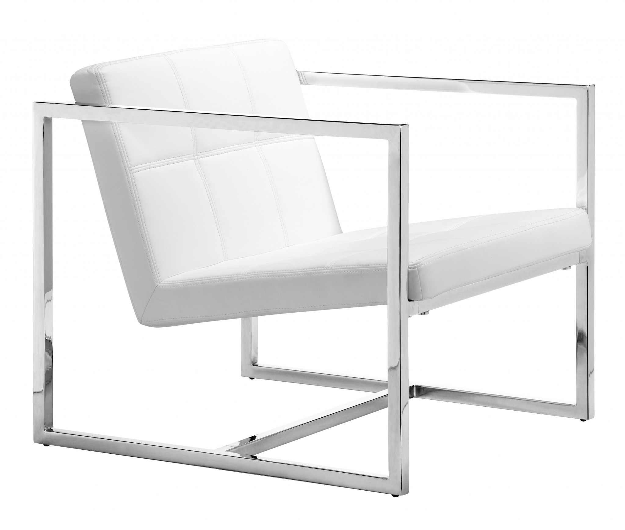 Chrome Cubed White Faux Leather Armchair