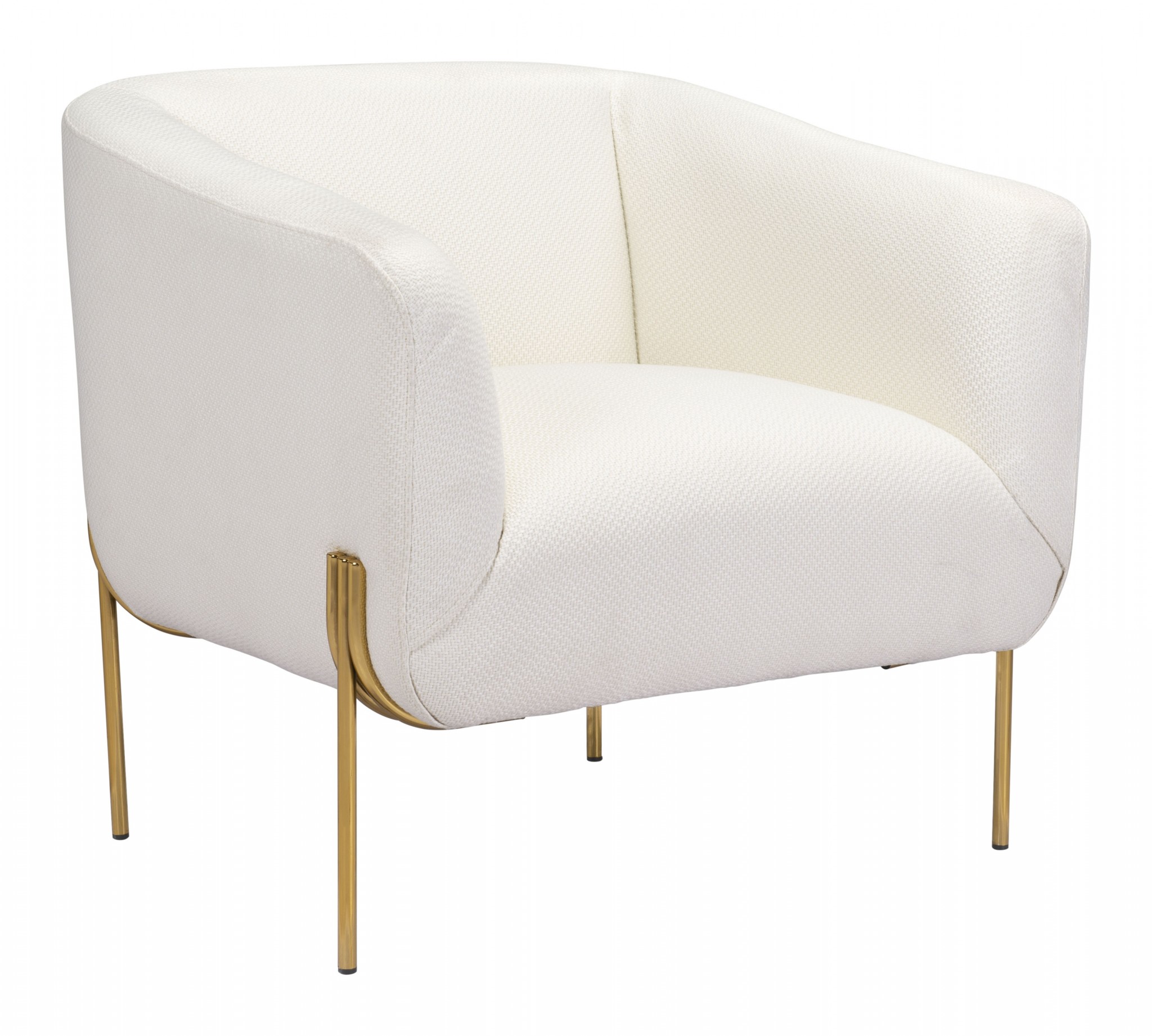 Ivory and Gold Textural Upholstered Accent Armchair