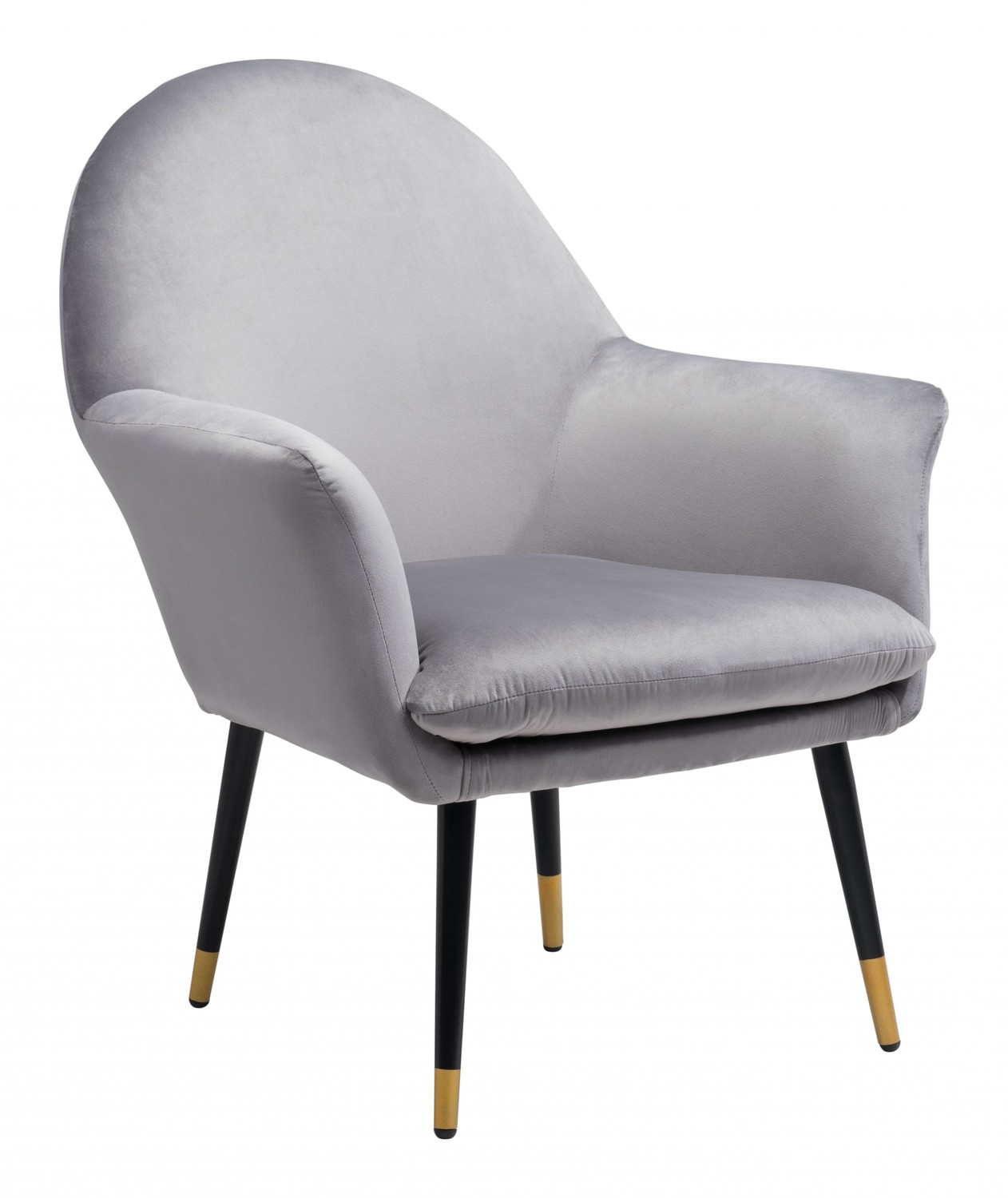Gray Comfy Curvy Velvet and Black Accent Chair