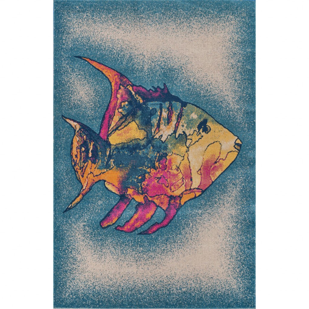 2 x 3 Blue Coral Fish Indoor Outdoor Scatter Rug