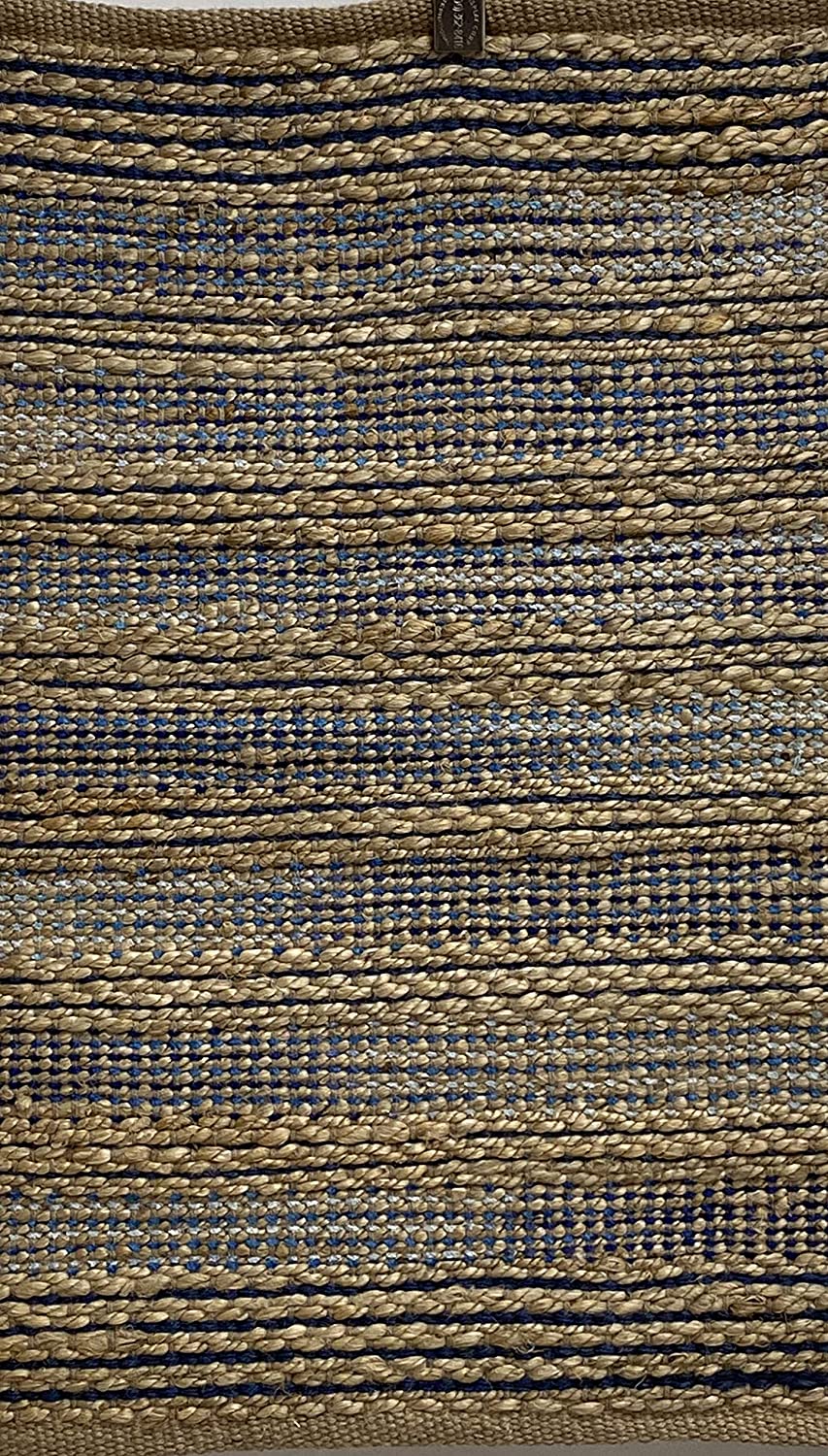 2 x 3 Navy and Tan Braided Jute Scatter Rug