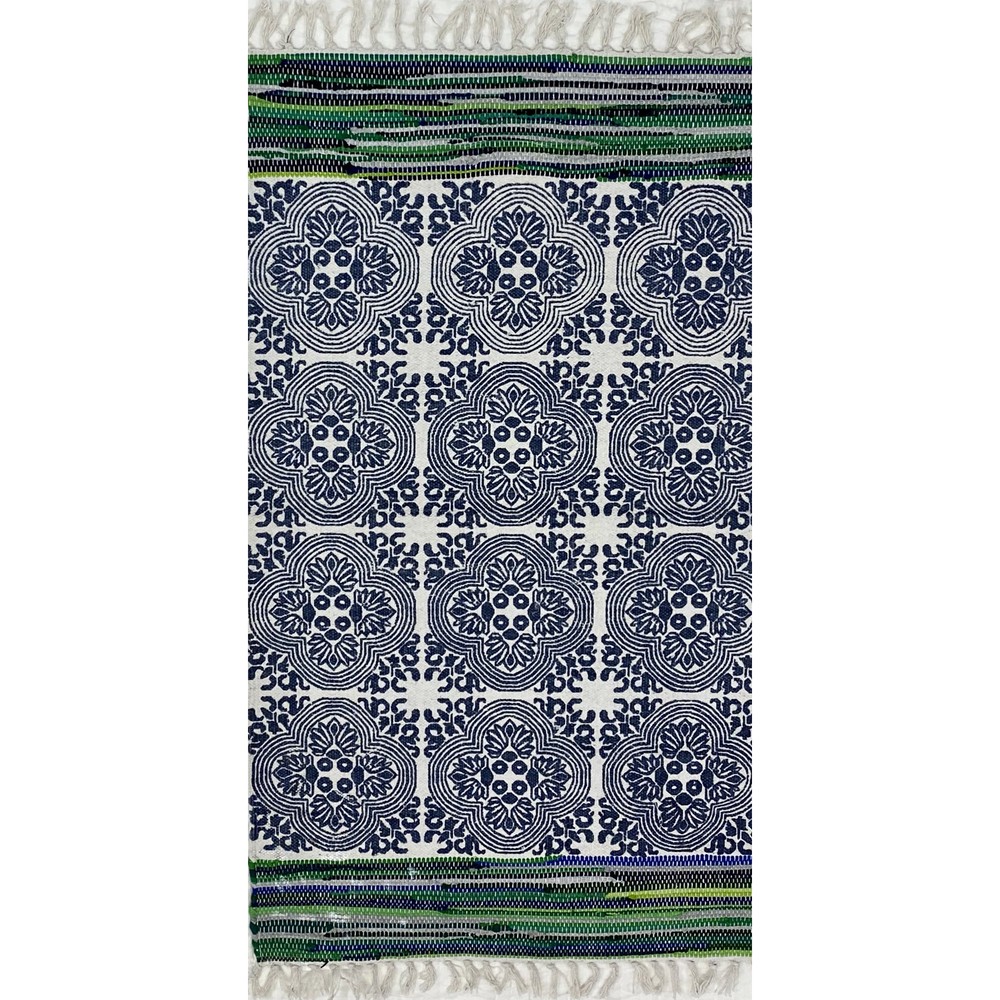 2 x 4 Blue and Green Traditional Chindi Area Rug