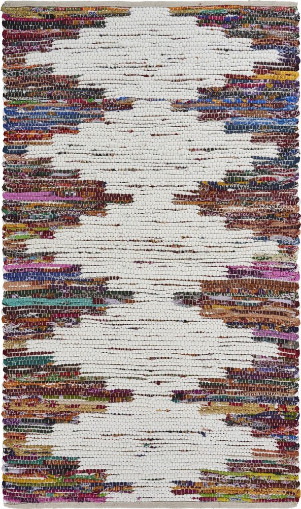 3 x 5 White and Colorful Chindi Area Rug