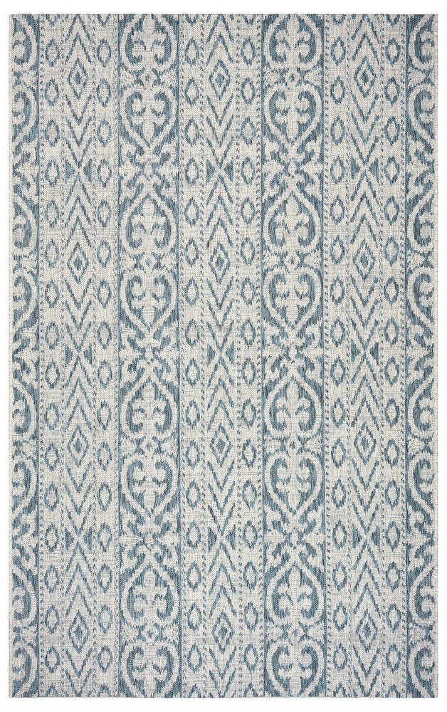 5 x 8 Blue Geometric Indoor Outdoor Area Rug