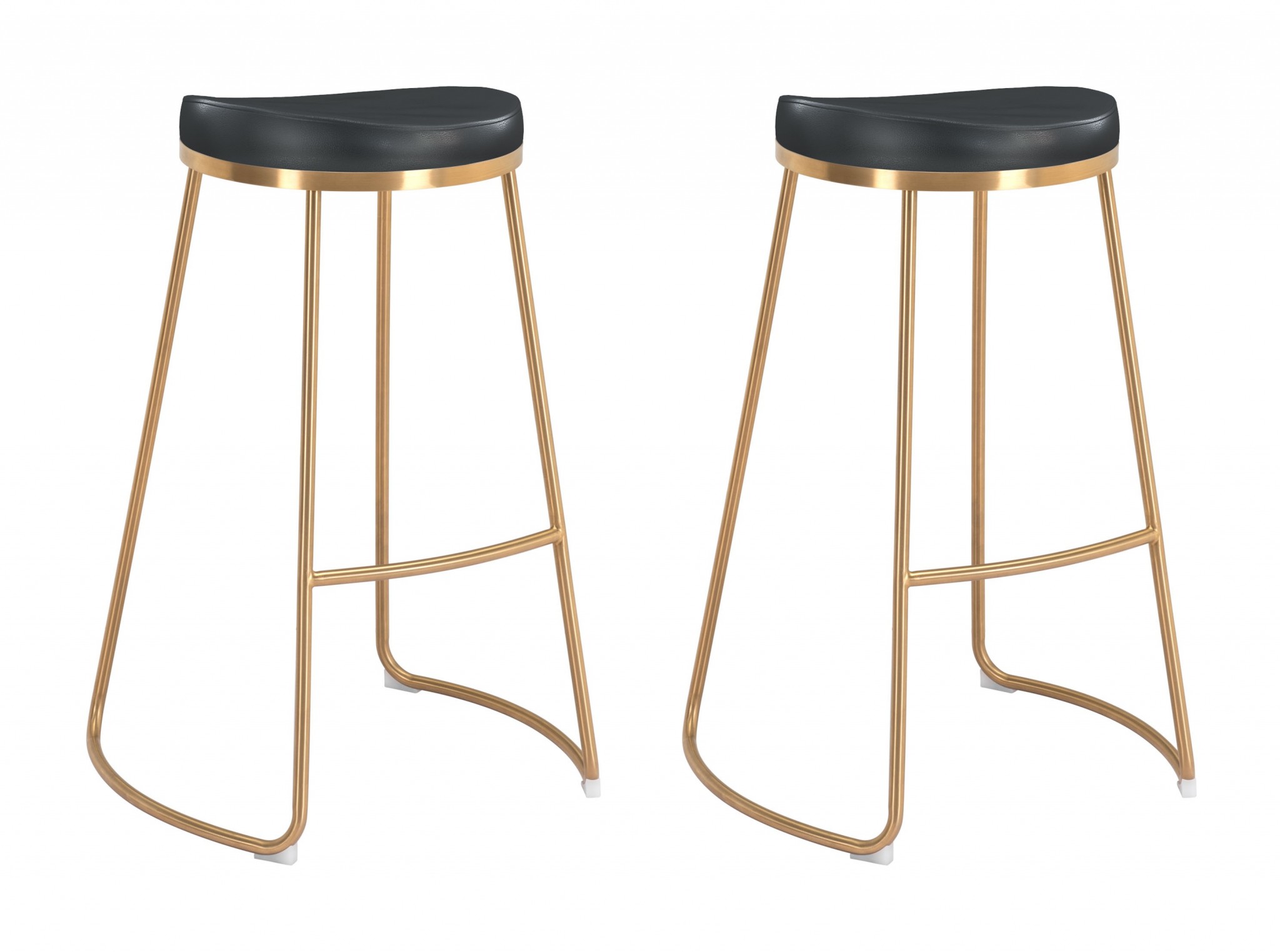 Set of Two Black and Gold Modern Glam Geo Backless Barstools