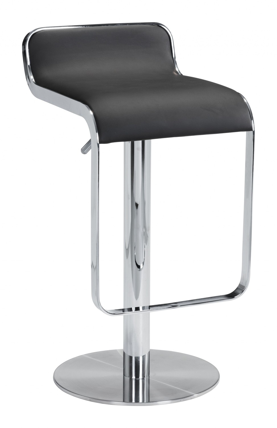 Modern Black Faux Leather and Chrome Adjustable Pedestal Barstool