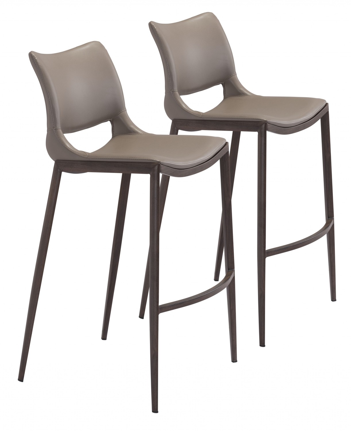 Set of Two Gray Faux Leather and Espresso Mod Ergo Bar Chairs