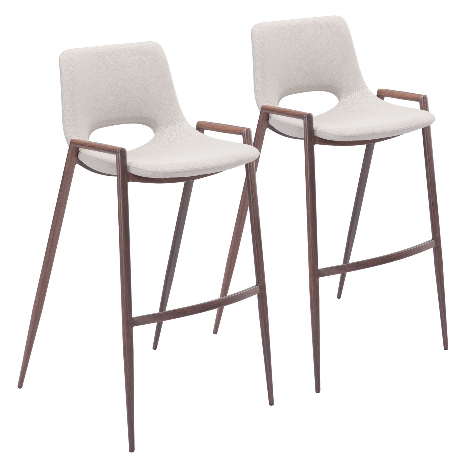 Set of Two Ivory Retro Modern Funk Bar Chairs