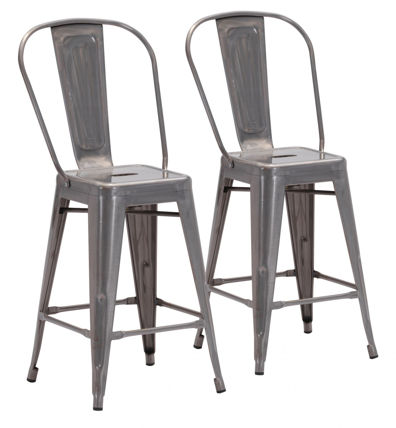 Set of Two Gray Steel Counter Chairs