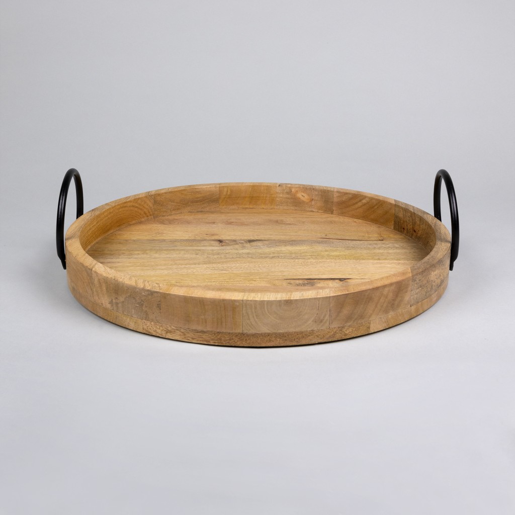 Mod Round Wooden Tray with Iron Handles