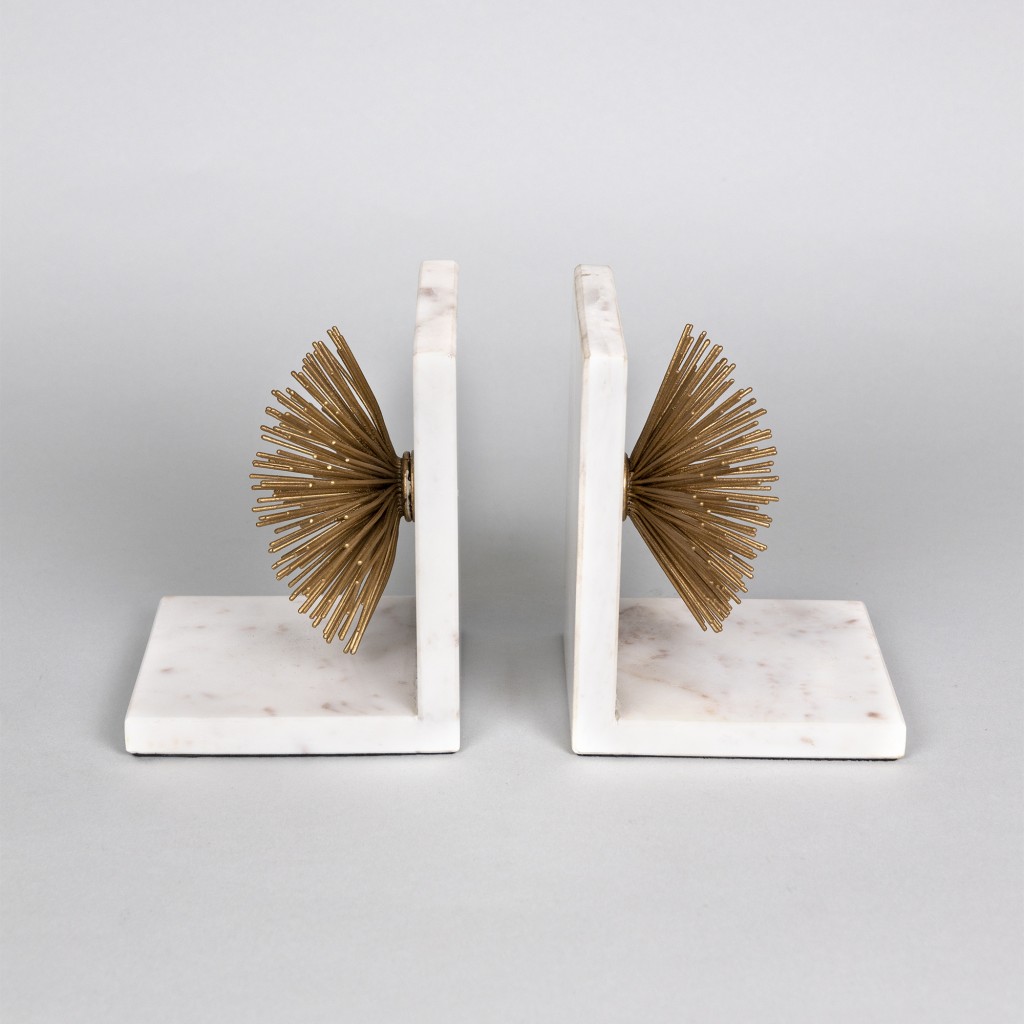 Marble and Gold Iron Burst Bookends