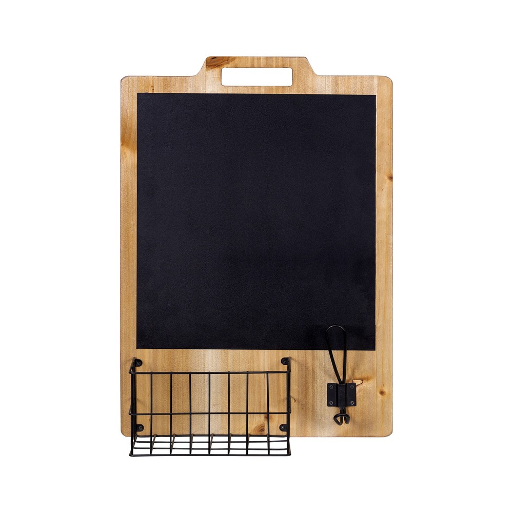 Wooden Wall Chalkboard with Storage Basket and Hook