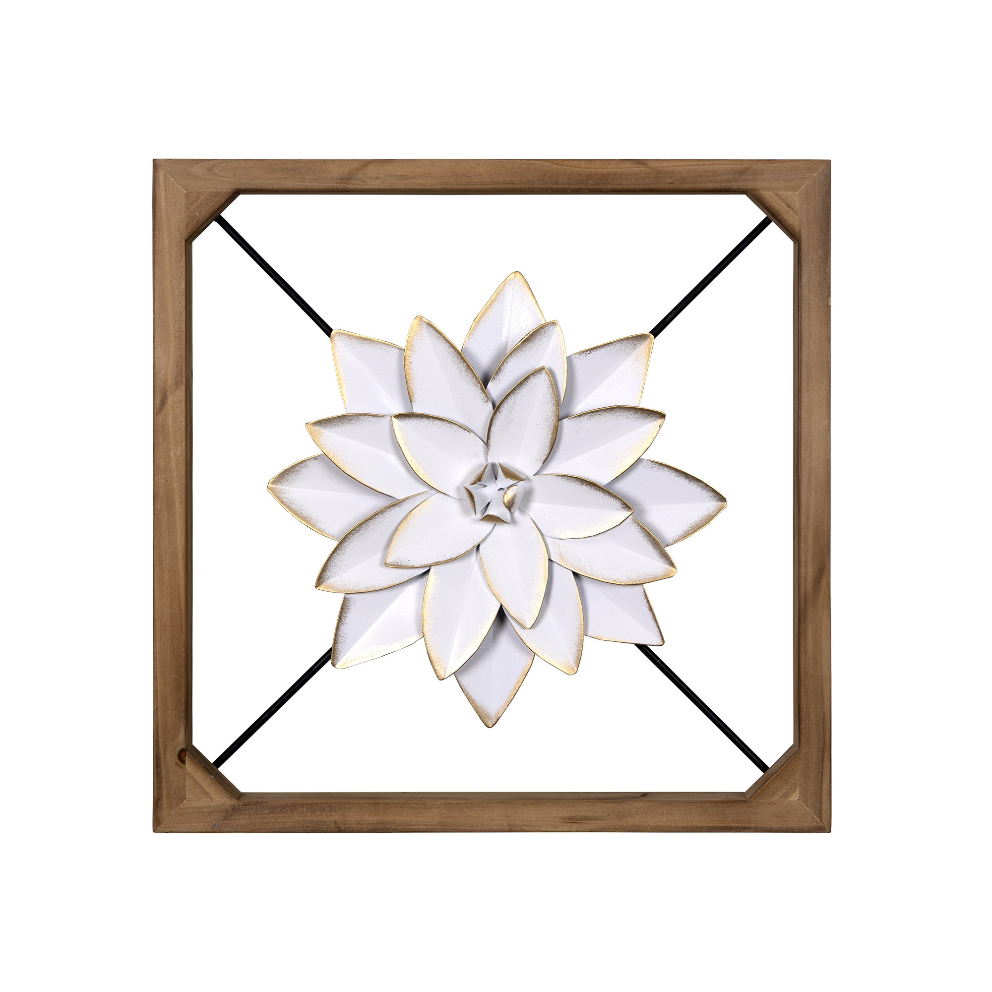 Wood Framed White Metal Flower Wall DTcor