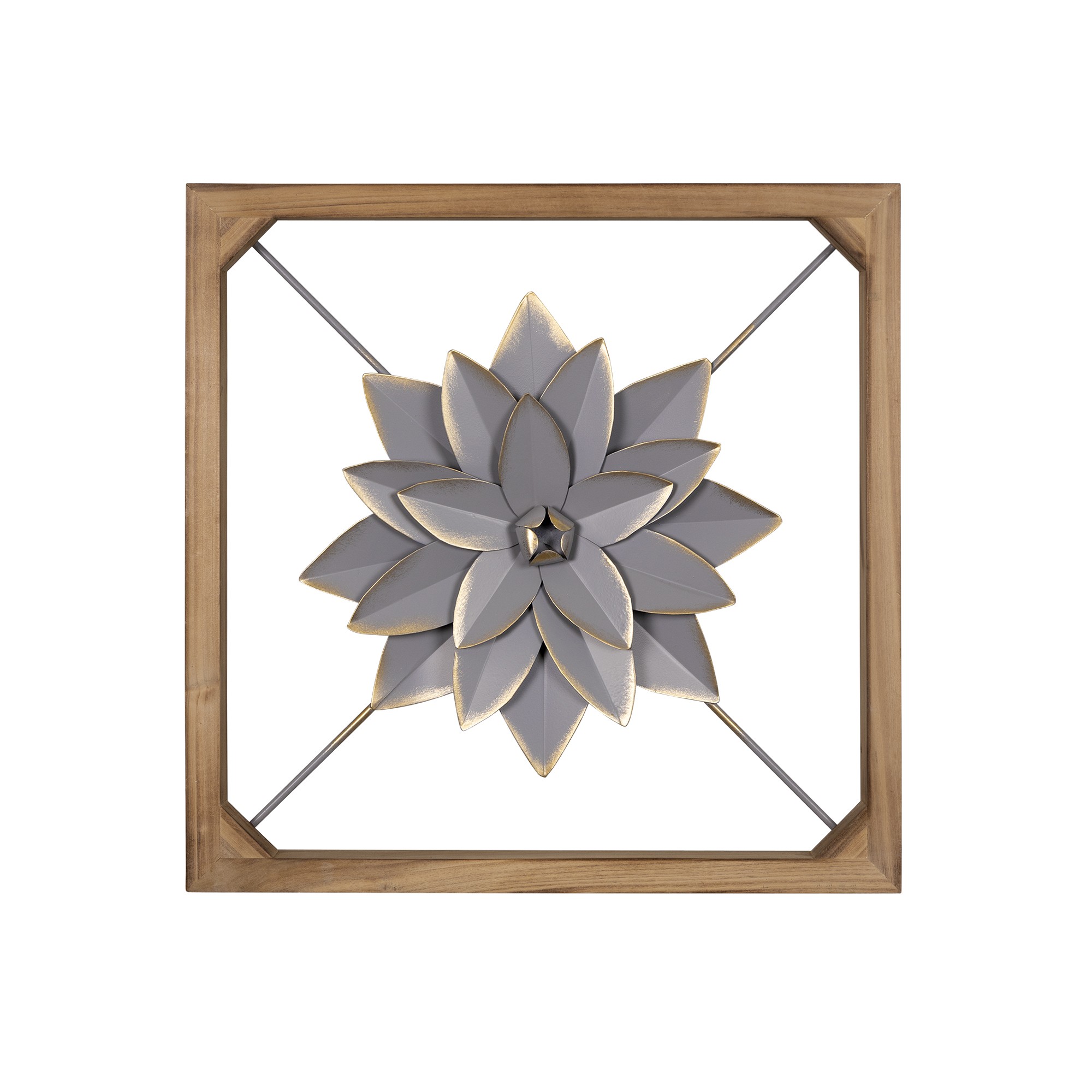 Wood Framed Gray Metal Flower Wall DTcor