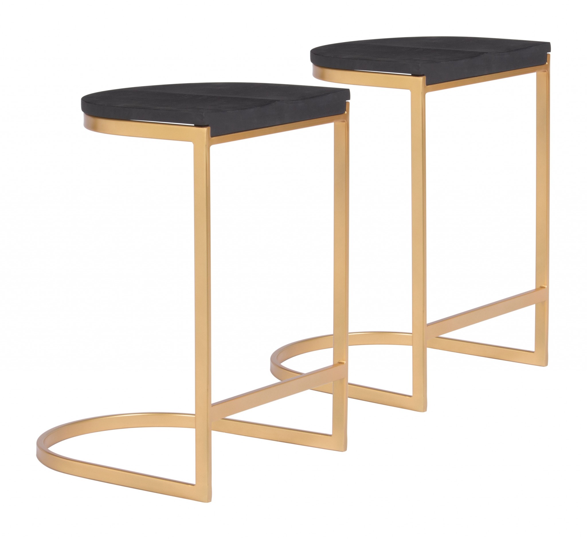 Set of Two Gold and Black Counter Stools