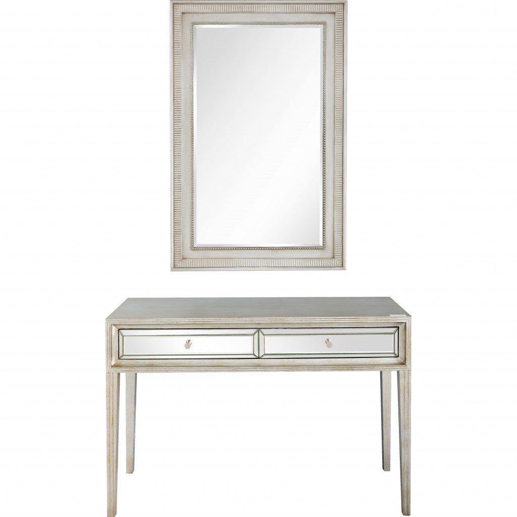 Antiqued Silver Finish Mirror and Console Table