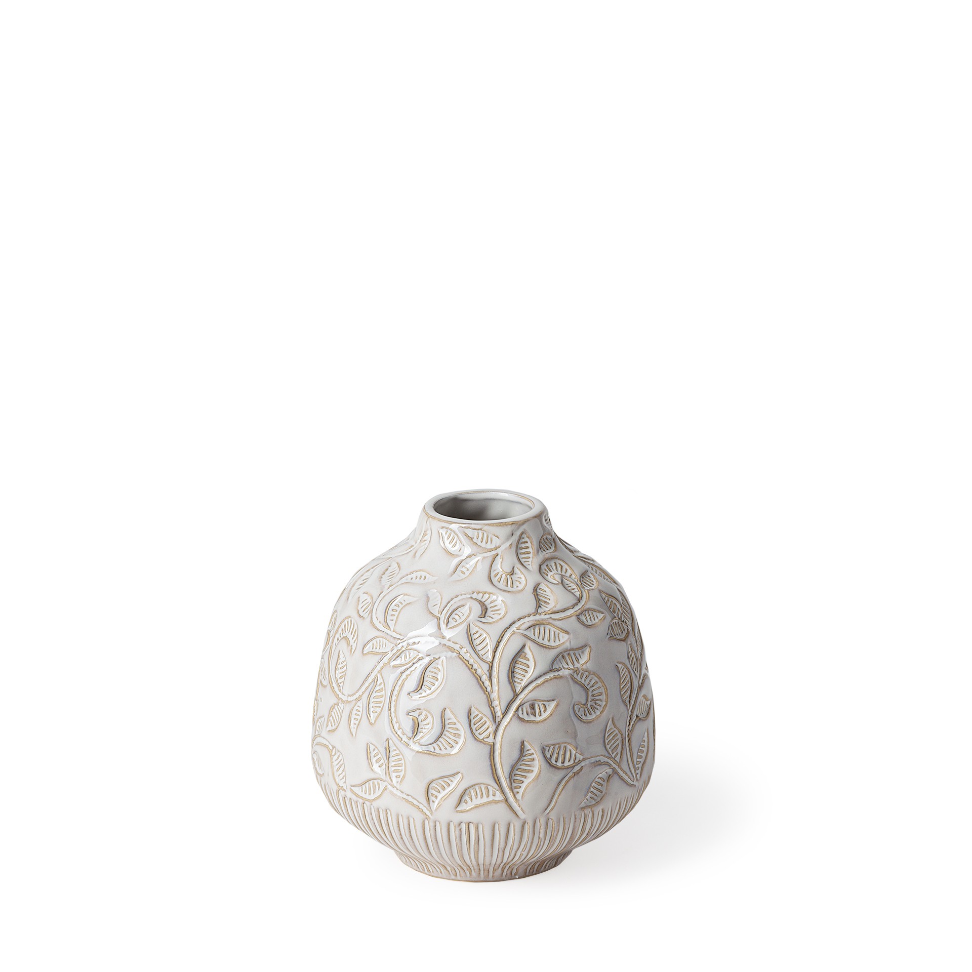 White Floral Carved Ceramic Vase