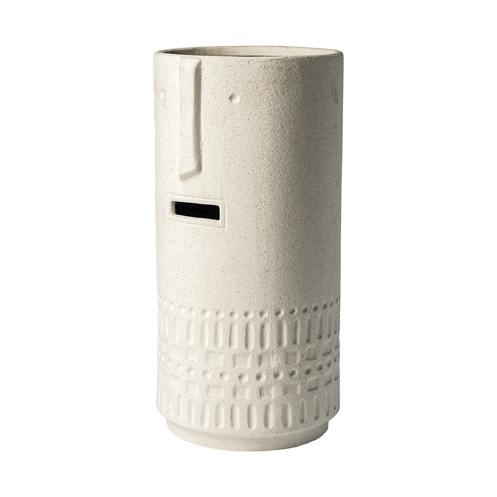 14" Bohemian Beige Happy Face Tribal Vase