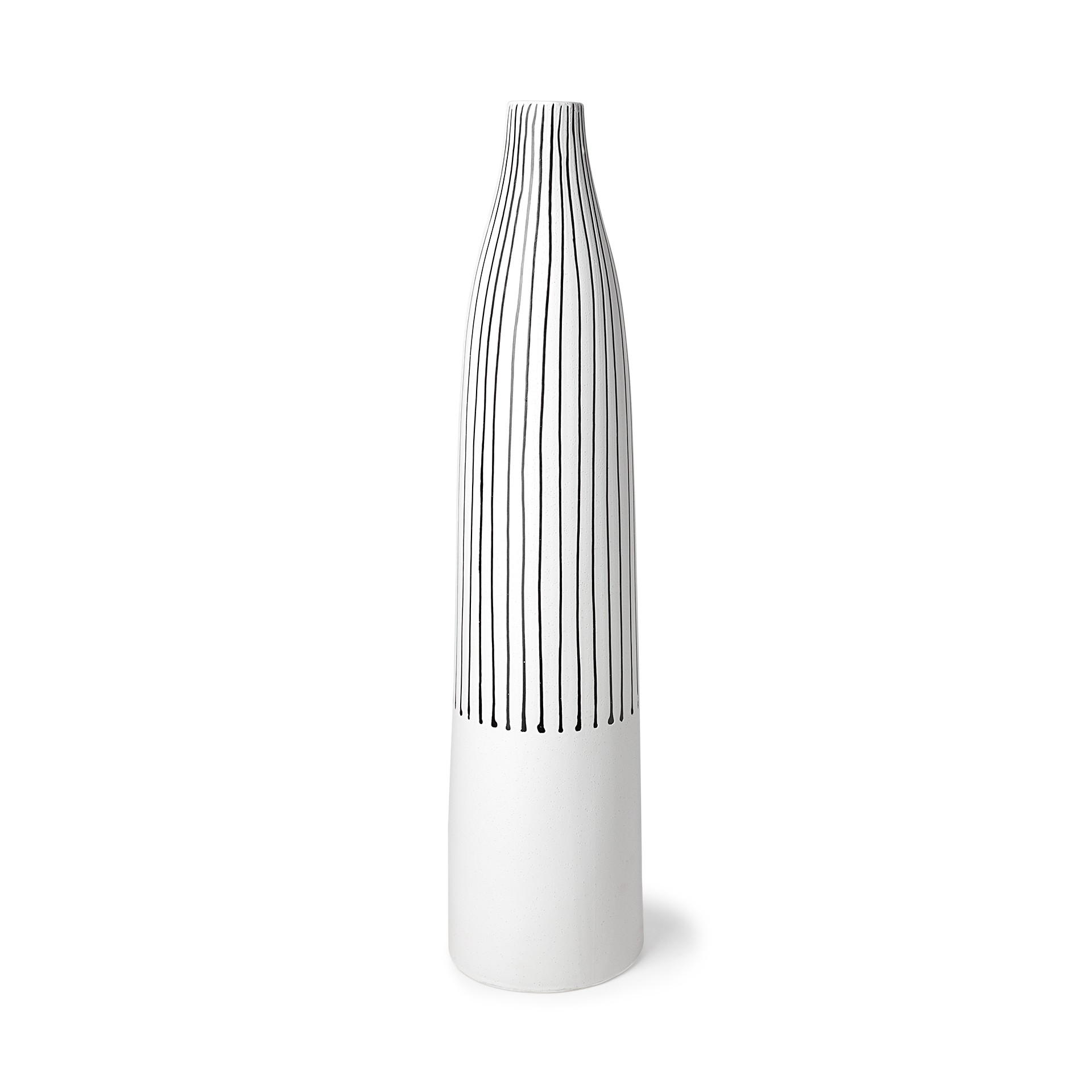 23" Black and White Pinstriope Narrow Ceramic Vase