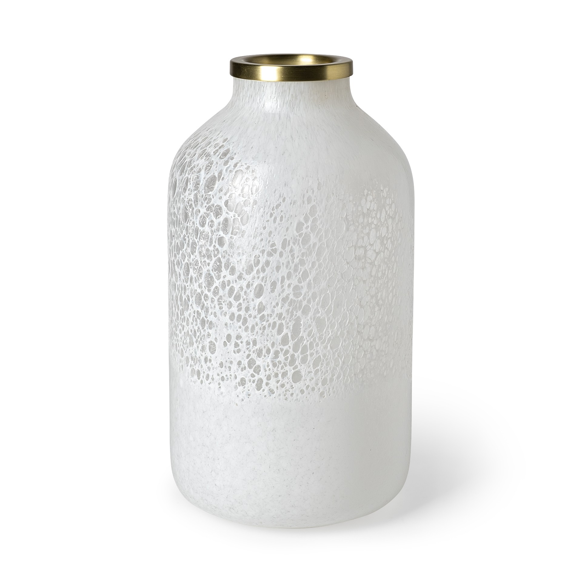 13" Modern Pearl White Gold Rim Oval Urgn Glass Vase