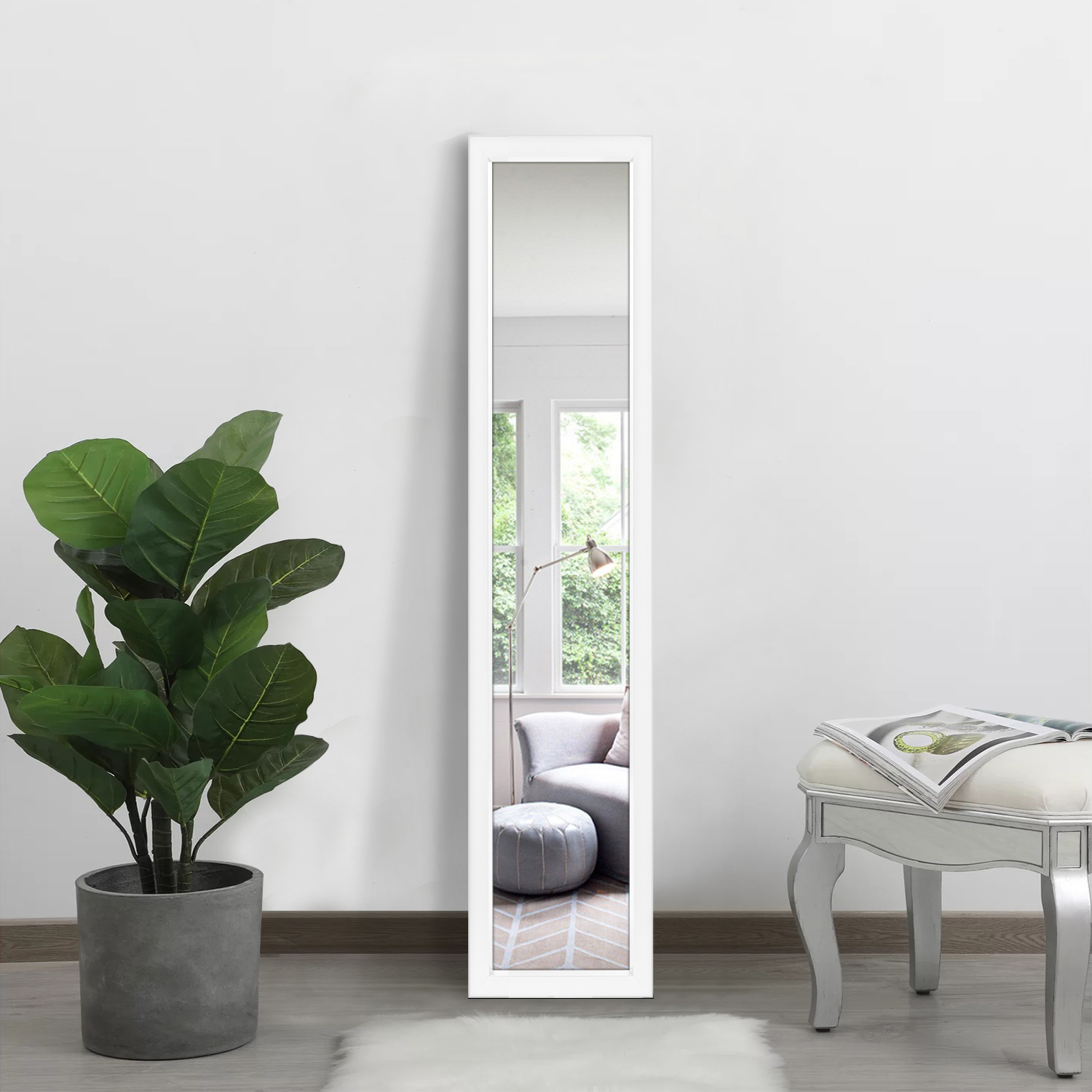 Sleek White Framed Mirror