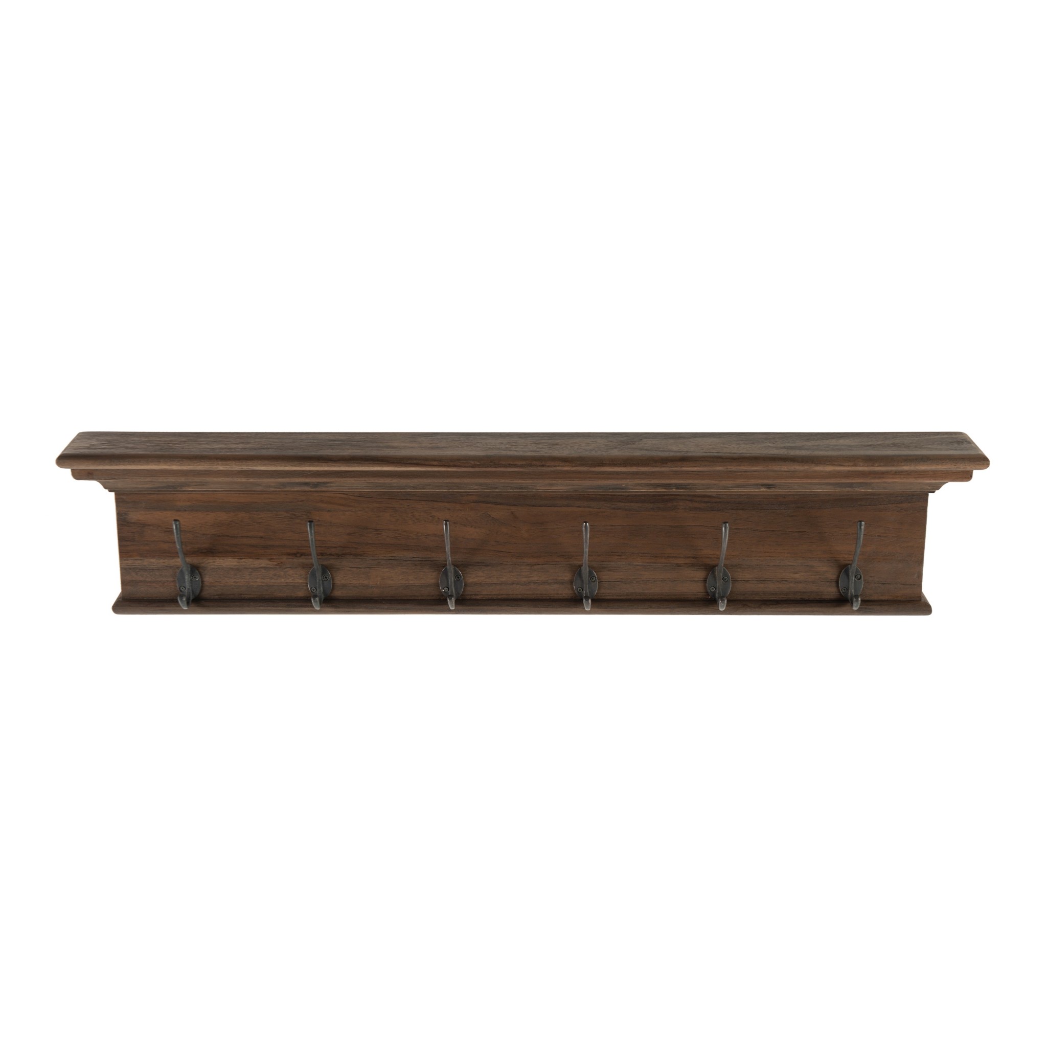 Rustic Dark Teak Six Hook Hanging Coat Rack