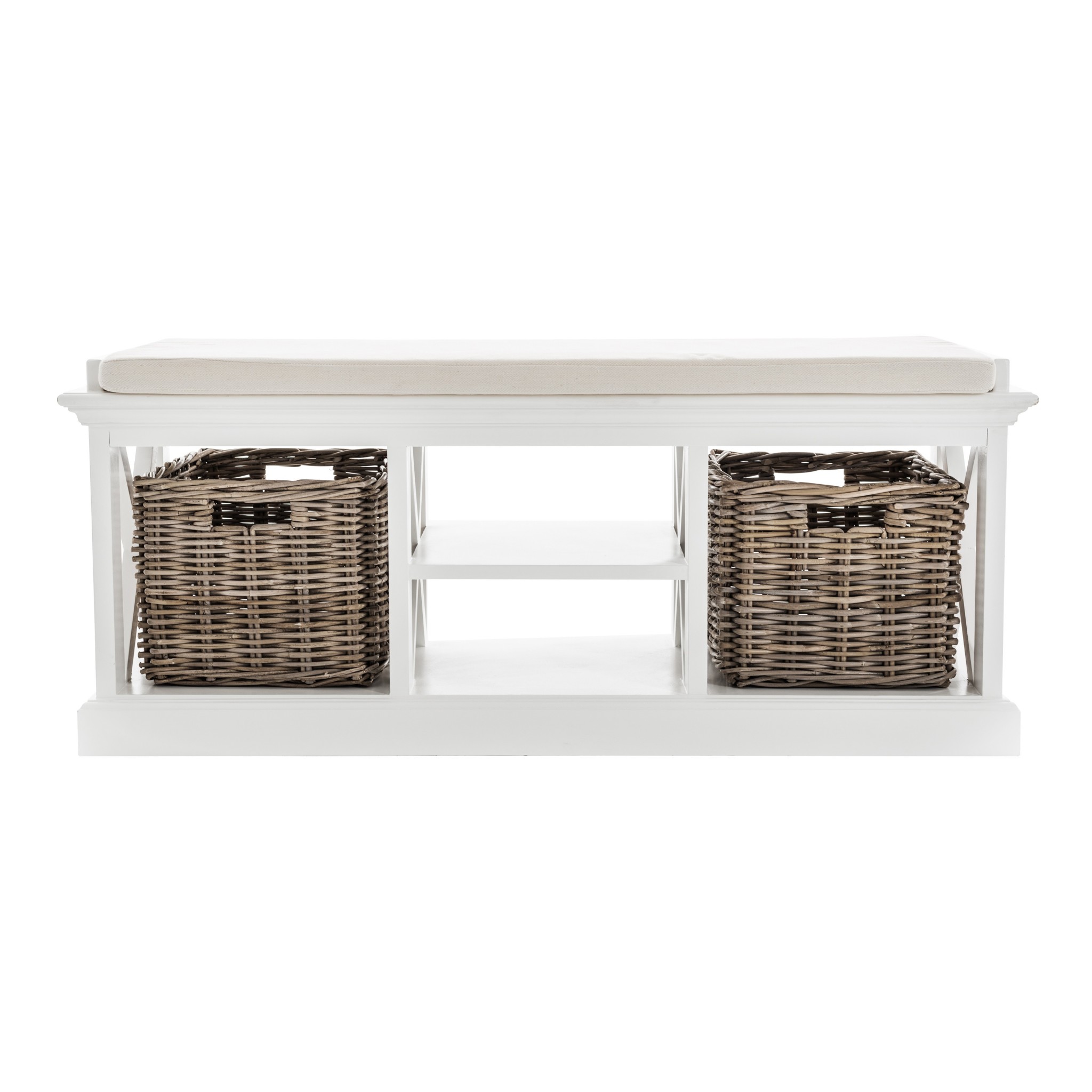 Classic White Bench and Basket Set