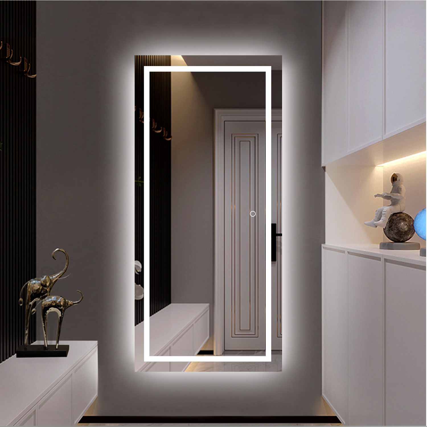 Petite LED Strip Rectangular Wall Mirror