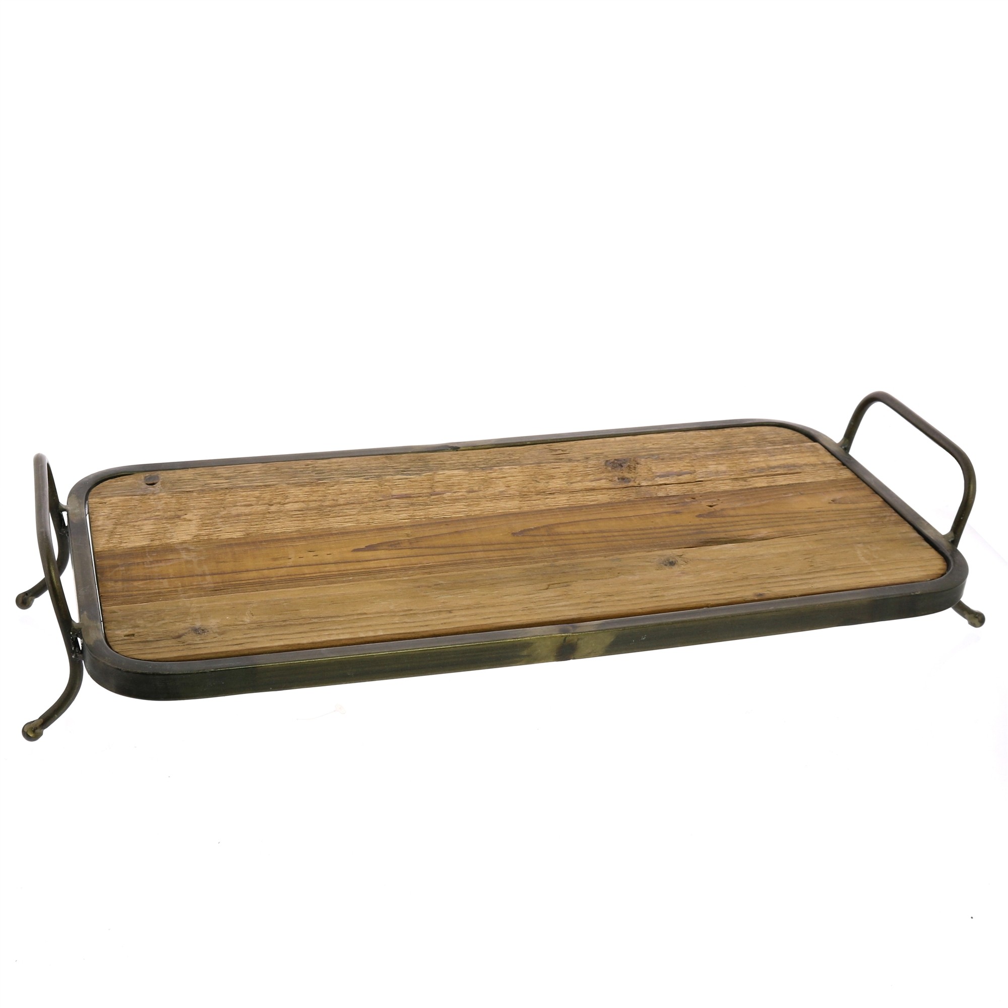 Rectangular Wooden Tray with Metal Edges