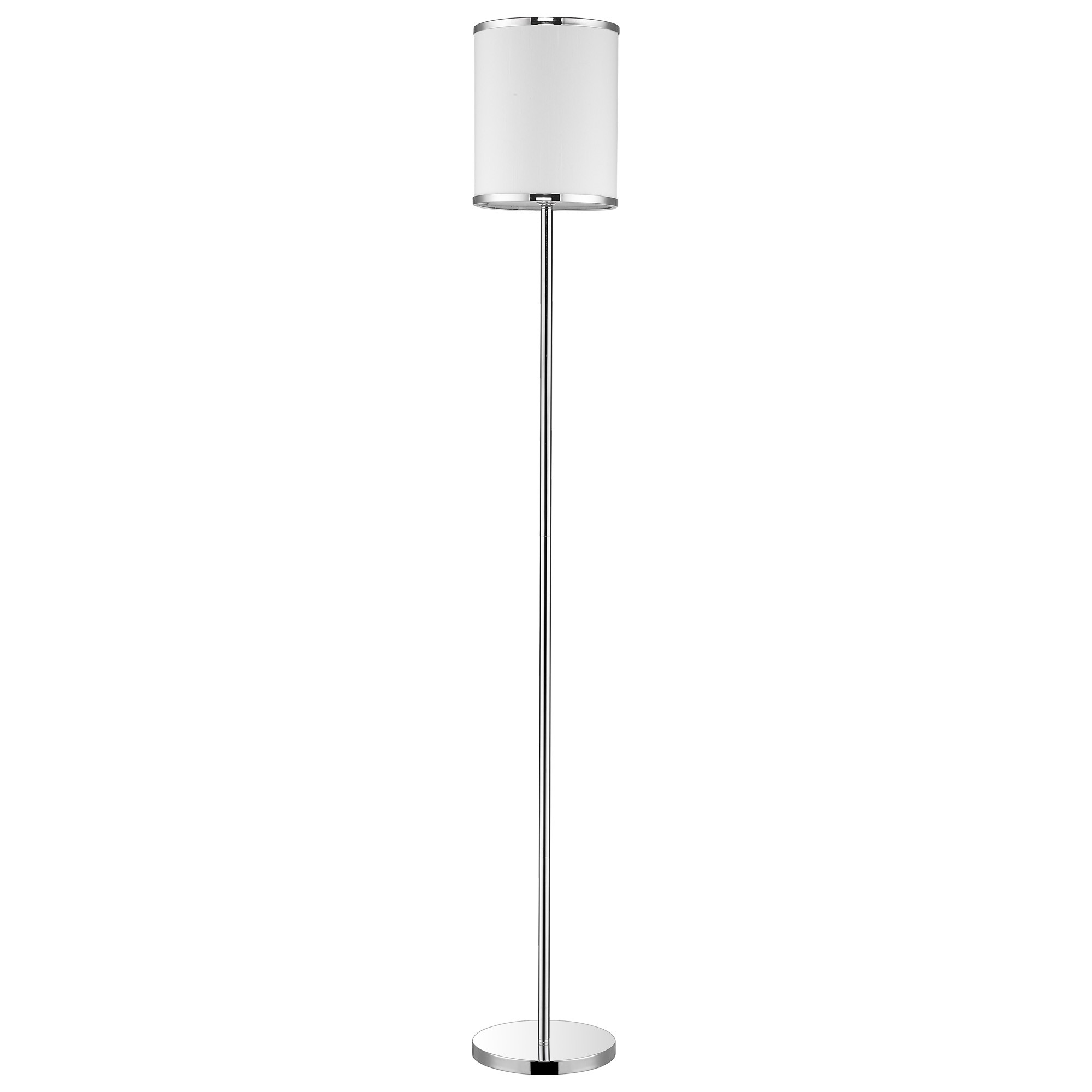 Lux II 1-Light Polished Chrome Floor Lamp With Metal Trimmed Off White Shantung Shade