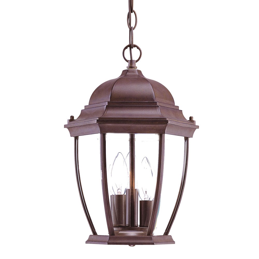 Three Light Dark Brown Wide Lantern Hanging Light