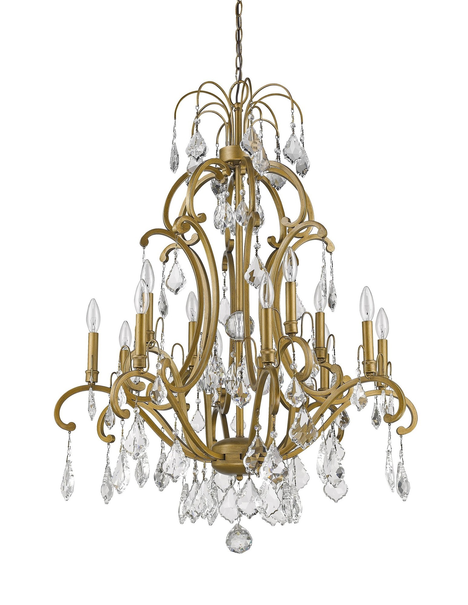 Claire 12-Light Antique Gold Chandelier With Crystal Accents