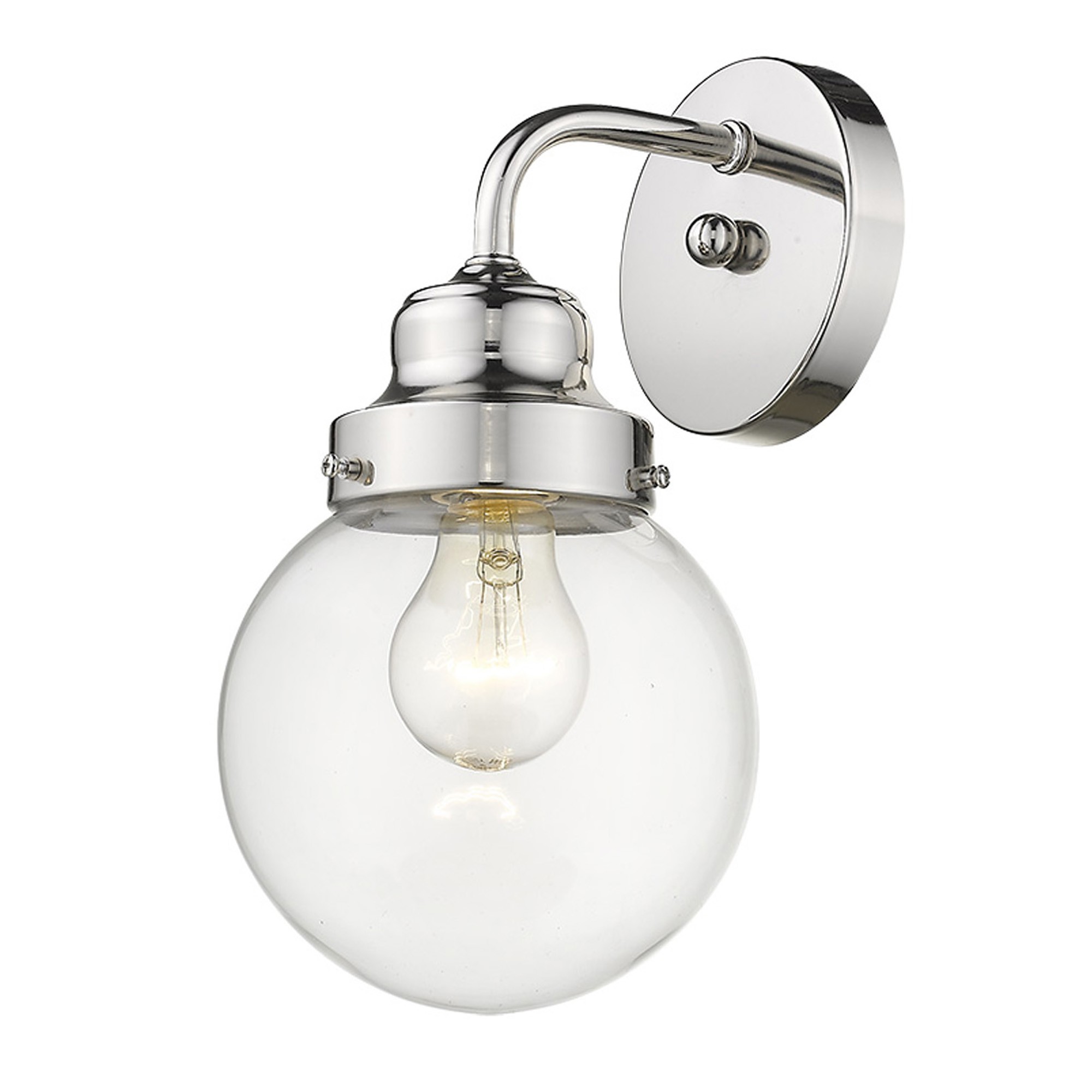 One Light Silver Wall Sconce with Round Glass Shade