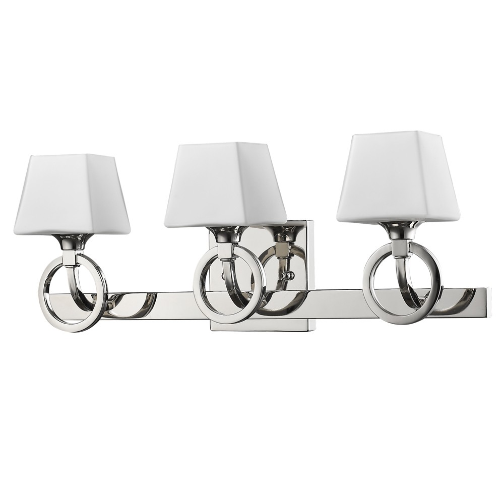 Josephine 3-Light Polished Nickel Vanity Light With Etched Glass Shades