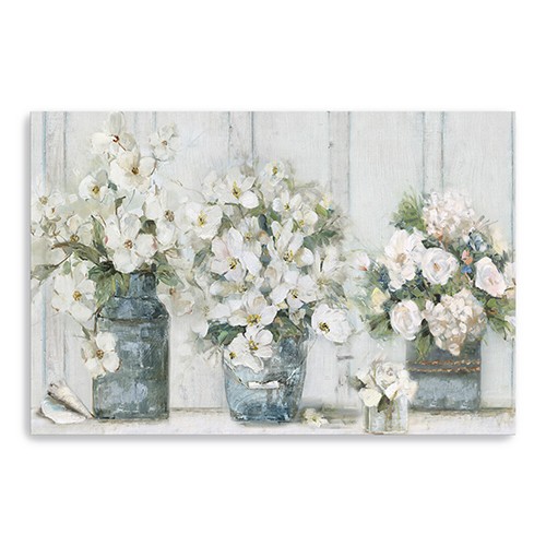 48" x 32" Watercolor Soft Pastel Bouquet Trio Canvas Wall Art