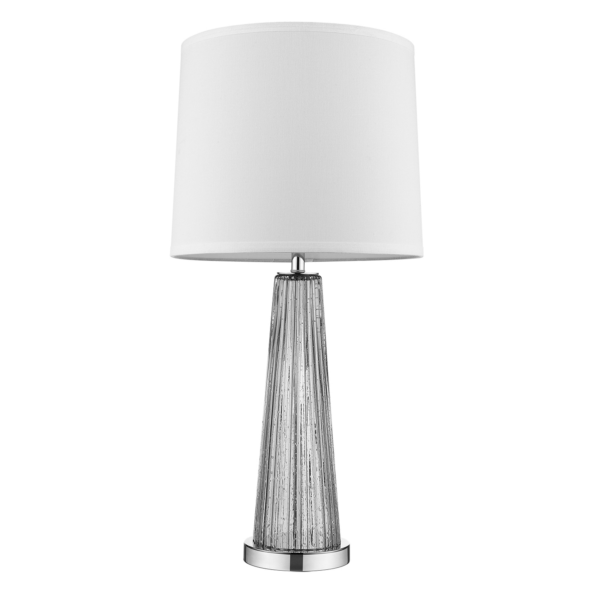 Chiara 1-Light Steel Glass And Polished Chrome Table Lamp With Off White Shantung Shade