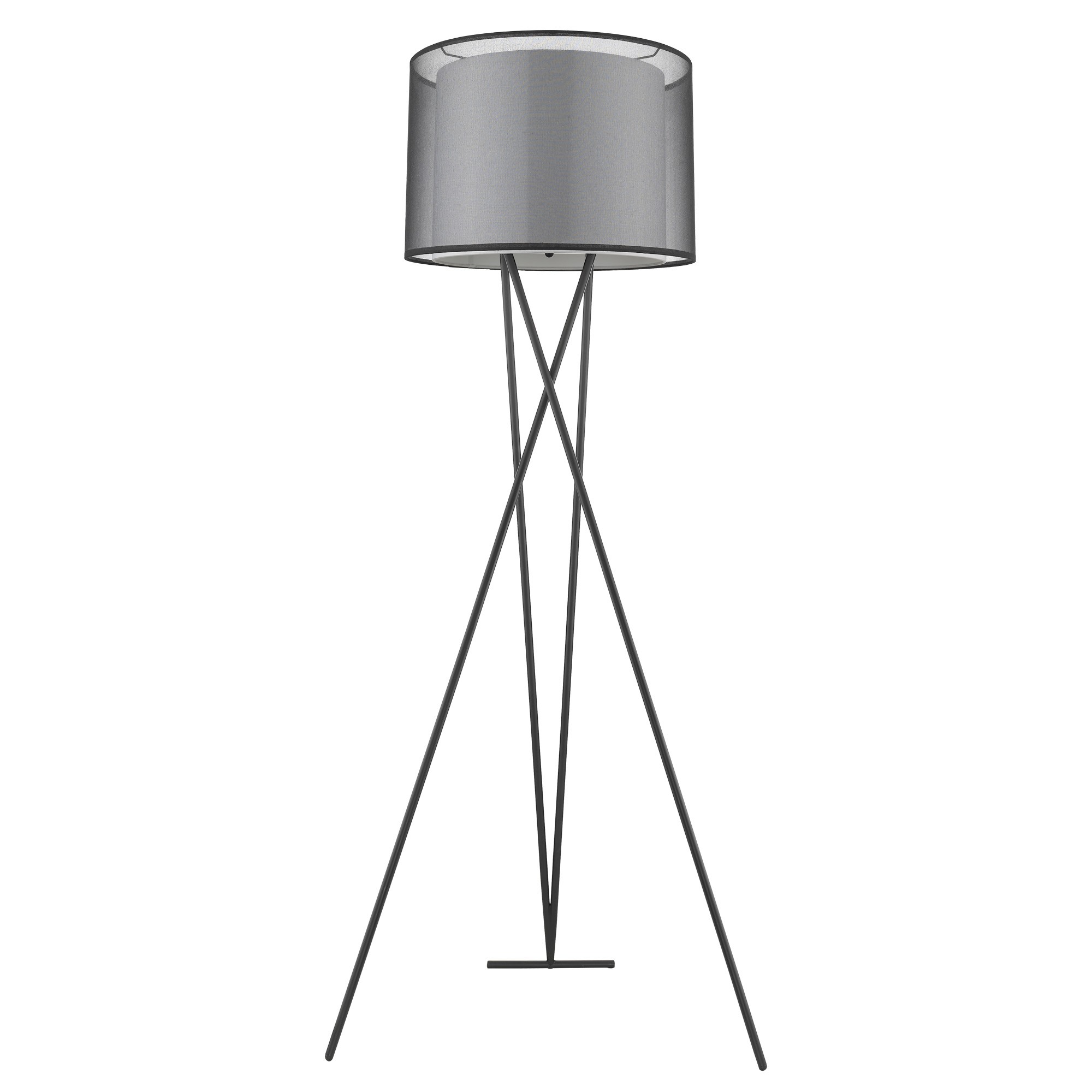 Trition 1-Light Matte Black Tripod Floor Lamp With Smoke Gray Shantung Double Shade