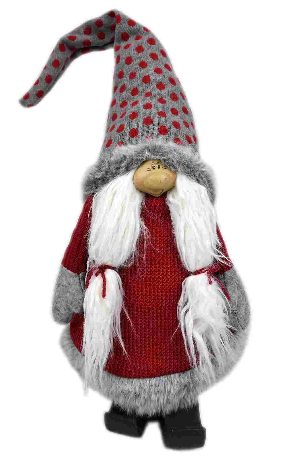 Red and Grey Spotted Hat Gnome with Pigtails